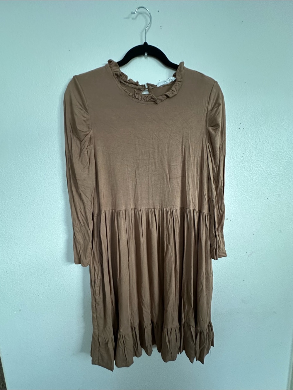 DownEast Brown Ruffle Neck Long Sleeve Mini Dress